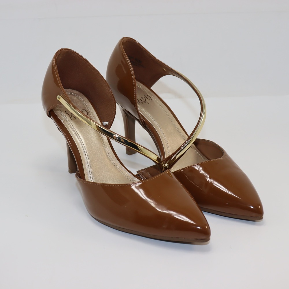Impo Tracie Pumps 8.5M Brown Womens Patent Gold Metallic‎ Strap